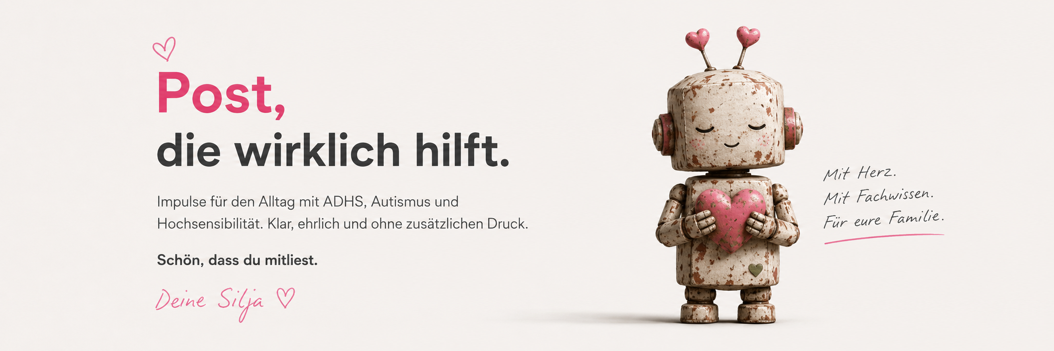Post, die wirklich hilft. Impulse für den Alltag mit ADHS, Autismus und Hochsensibilität. Mit Herz, mit Fachwissen, für eure Familie.